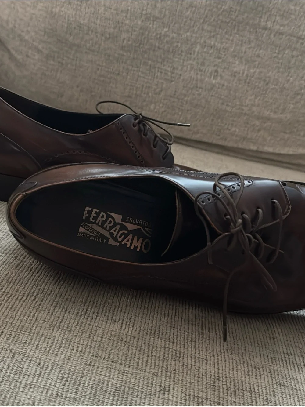 Salvatore Ferragamo Men’s Dark Brown Leather Cap-Toe Derby Shoes